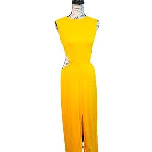Gorgeous Cutout Long Yellow Dress with Front Split Size Medium NWT